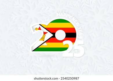 Nuevo año 2025 para Zimbabue sobre fondo de copo de nieve. Saludo a Zimbabue con el nuevo año 2025.