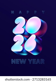 New Year 2026. 3D isometric numbers in liquid glass style . Holiday colorful numbering design.