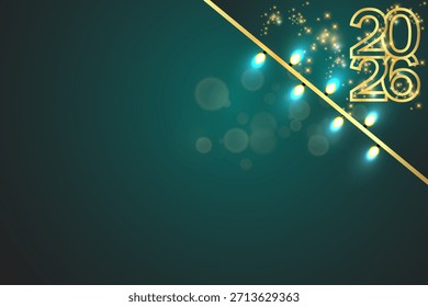 Fondo del año Nuevo 2026 con luces y destellos. Ilustración vectorial.
