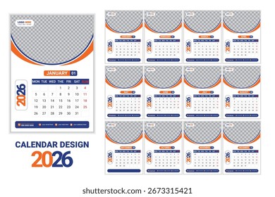 Modelo de projeto de calendário de 2026 para o ano novo