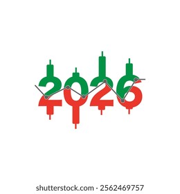 New Year 2026 with Candle graph White background. Financial business success concept.