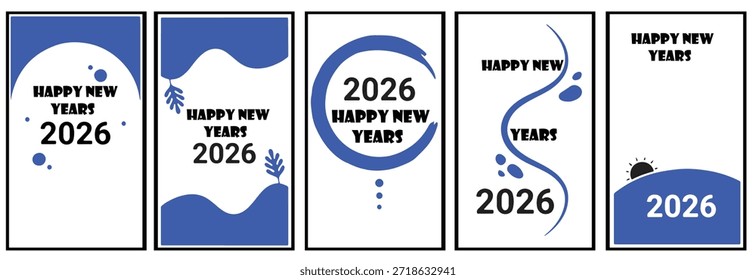 Cartão de Ano Novo 2026 conjunto com pontos azuis ondas círculo linha e desenho floco de neve, novo ano, 2026, convite, cartaz, banner, impressão, cartão, cartões