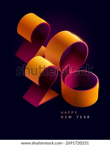 New year 2026. Colored isometric numbers on dark background design. Festive greeting card with calendar date.