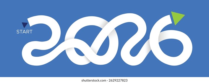 New Year 2026 with the concept of the way forward on a blue background. Business concept with new ambitions, challenges, plans, goals and visions in 2026