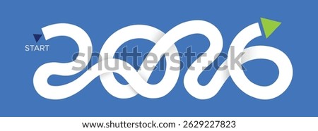 New Year 2026 with the concept of the way forward on a blue background. Business concept with new ambitions, challenges, plans, goals and visions in 2026