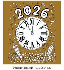 New Year 2026 Countdown Celebration  Festive Clock  Golden Party Decor