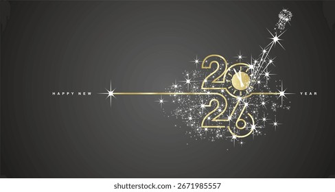 New Year 2026 countdown line design firework champagne gold white black background vector