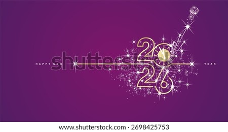 New Year 2026 countdown line design firework champagne gold white purple background vector