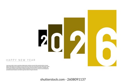 New Year 2026 design with a concept from small black sheets to large gold sheets. Vector Illustration.