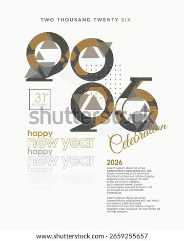 New year 2026 design. Retro 2026 design. Beautiful and elegant design. Design for a poster, cover and greeting card for the new year 2026.