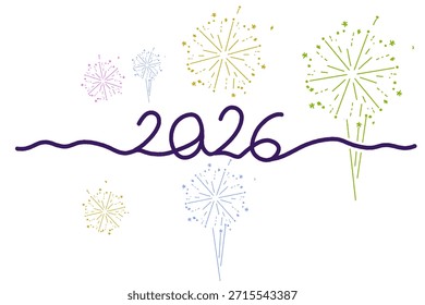 neues Jahr 2026 mit Feuerwerk ohne Hintergrund