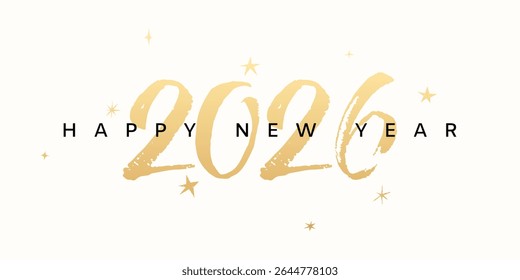 New Year 2026 gold greeting card, vintage number poster