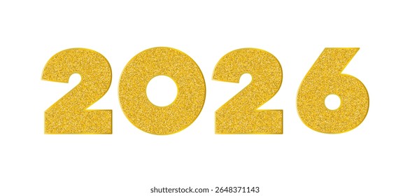 New Year 2026 golden glitter numbers isolated on transparent background. Shiny gold stipple texture 2026 text for festive design card, poster, banner. Vector illustration

