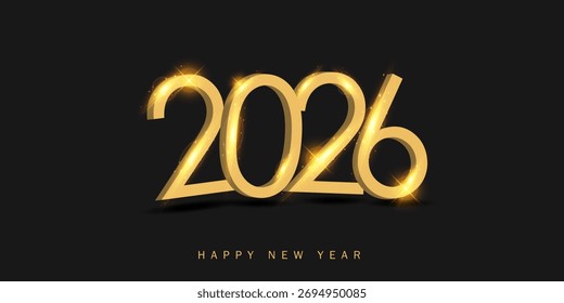  New Year 2026 logo design template with numbers and typography   for Merry Christmas. 2026 gold hanging on black background.
Creative concept for branding, calendar, greeting card, banner, poster. 
