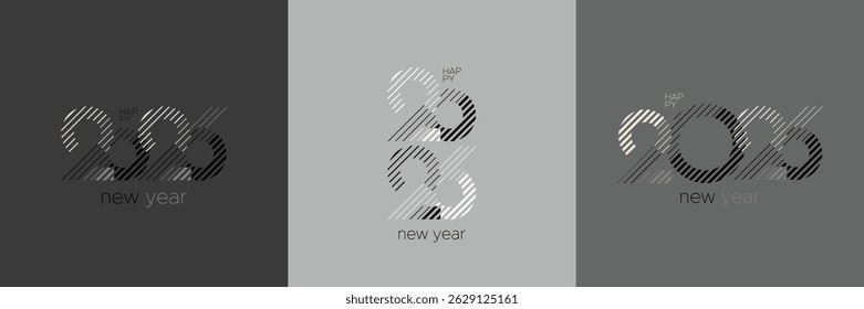 Ano Novo 2026 com estilo tipográfico de logotipo de luxo perfeito para símbolos, web, cartões, calendários, capas e modelos de mídia social. Projeto minimalista do Ano Novo de 2026
