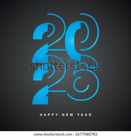 New Year 2026 modern stencil line and bold light blue shining typography square composition on black isolated background icon logo