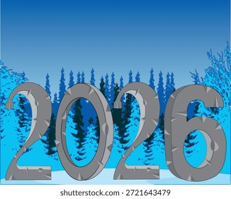 Neues Jahr 2026 auf Winterholz-Hintergrund