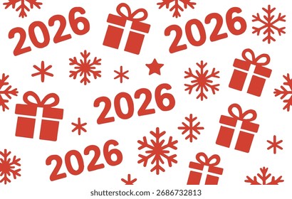Patrón del año Nuevo 2026 con regalos y copos de nieve - Fondo de Navidades festivas