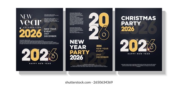 New year 2026 poster. Poster background design with dark colors and with simple greetings. Vector premium design for a 2026 New Year celebration.