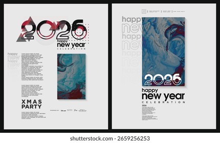 Nuevo año 2026 diseño de póster. Diseño con elegante decoración de marco texturizado sobre fondo blanco. Diseño de Premium para la celebración feliz del Año Nuevo 2026.