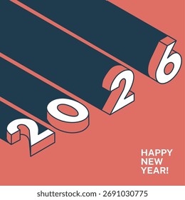 Projeto de pôster de Ano Novo 2026 com números isométricos em estilo moderno. Feliz ano novo cartão de saudação banner design para 2026 resolução. 3d com letras.
