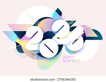New year 2026 poster design. White numbers with abstract geometric background. Modern numbering design.