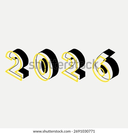 New Year 2026 poster design with isometric numbers in modern style. Happy new year greeting card banner design for 2026 resolution. 3d lettering.
