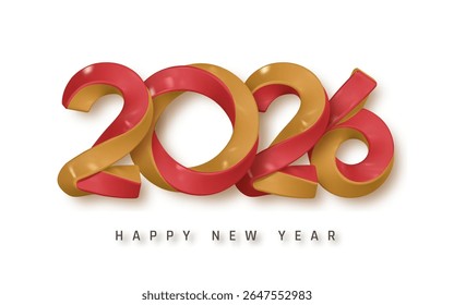 New Year 2026 Red And Gold 3D Numbers With Glossy Ribbon Style Design. Festive Holiday Concept Perfect For Greeting Cards, Posters, And Digital Banners. Vector Illustration.