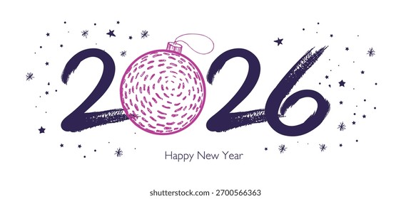 New Year 2026 set on white background. Hand drawn illustration