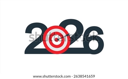 New Year 2026 Target concept. Greeting card and round target with arrow. New goals for next year and achieving success.