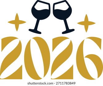 Nuevo año 2026 tipografía de texto diseño de frase para camisetas y ropa sobre fondo aislado transparente blanco liso para camisa, sudadera con capucha, sudadera, tarjeta, etiqueta, taza, ícono, póster o insignia