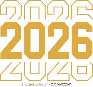 Nuevo año 2026 tipografía de texto diseño de frase para camisetas y ropa sobre fondo aislado transparente blanco liso para camisa, sudadera con capucha, sudadera, tarjeta, etiqueta, taza, ícono, póster o insignia