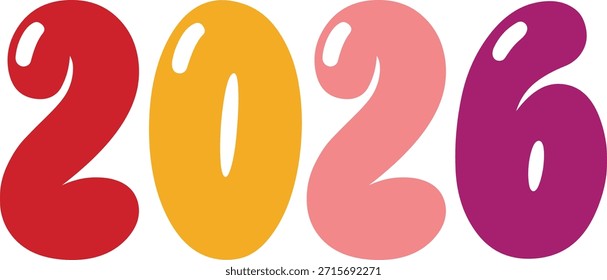 New Year 2026 text typography phrase design for T-shirts and apparel on plain white transparent isolated background for shirt, hoodie, sweatshirt, card, tag, mug, icon, poster or badge