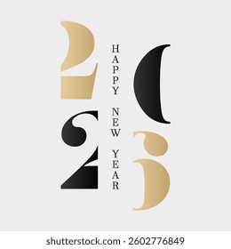New Year 2026 truncated logo design. Vector concept Happy New Year 2026 with golden and black lettering. Creative greeting card or holiday poster design