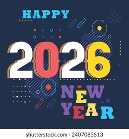 New year 2026 typography logo design. Happy new year 2026 logo design