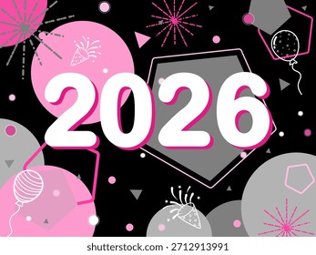 New Year 2026 vector background featuring a stylish geometric abstract pattern in pink; perfect for calendar, poster, and greeting card designs.