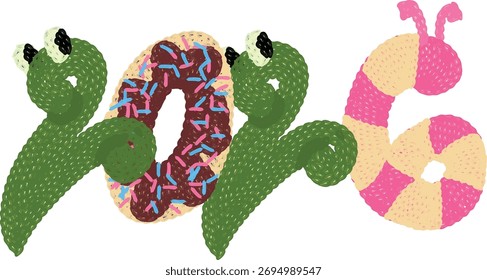  Nuevo año 2026 Ilustración vectorial, estilo de bordado digital
