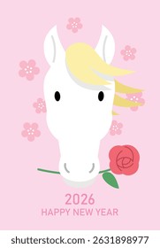 New year 2026 zodiac horse head. Funny cartoon greeting card for chinese new year of the horse, or lunar new year 2026.