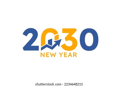 New year 2030 with Graph Chart Isolated on white background. For Brochure design template, card, banner. Business growth 2030 year concept.