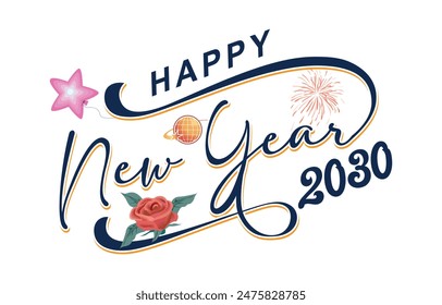 Nuevo año 2030 diseño de logotipo tipográfico. Feliz año nuevo 2030 logo diseño