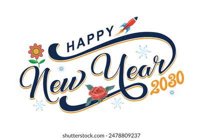 Nuevo año 2030 diseño de logotipo tipográfico. Feliz año nuevo 2030 logo diseño