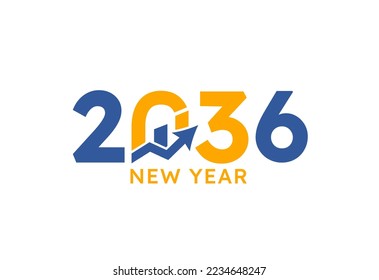 New year 2036 with Graph Chart Isolated on white background. For Brochure design template, card, banner. Business growth 2036 year concept.