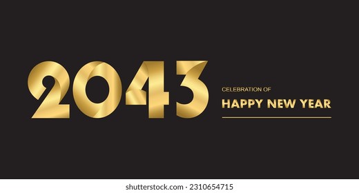 New year 2043 celebrations gold greetings poster isolated over black background.