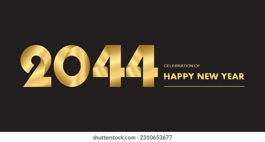 New year 2044 celebrations gold greetings poster isolated over black background.