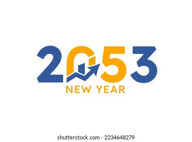 Neues Jahr 2053 mit Graph Chart einzeln auf weißem Hintergrund. Für Broschüren Design Vorlage, Karte, Banner. Business Growth 2053 Year Konzept.