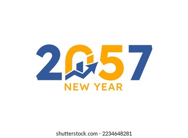 New year 2057 with Graph Chart Isolated on white background. For Brochure design template, card, banner. Business growth 2057 year concept.