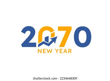 New year 2070 with Graph Chart Isolated on white background. For Brochure design template, card, banner. Business growth 2070 year concept.