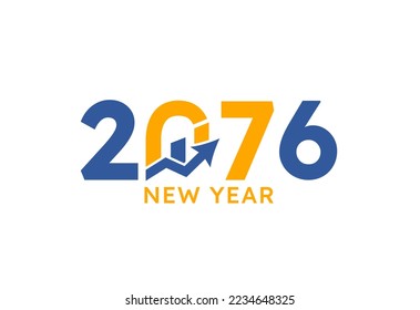 New year 2076 with Graph Chart Isolated on white background. For Brochure design template, card, banner. Business growth 2076 year concept.