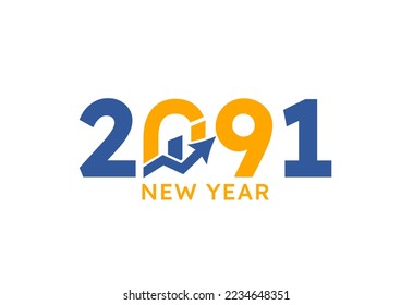 New year 2091 with Graph Chart Isolated on white background. For Brochure design template, card, banner. Business growth 2091 year concept.