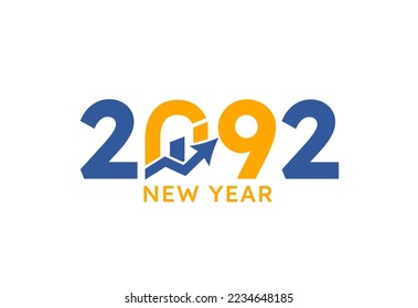 Nuevo año 2092 con gráfico gráfico gráfico aislado en fondo blanco. Para plantilla de diseño de folleto, tarjeta, cartel. El concepto de crecimiento de las empresas en 2092.